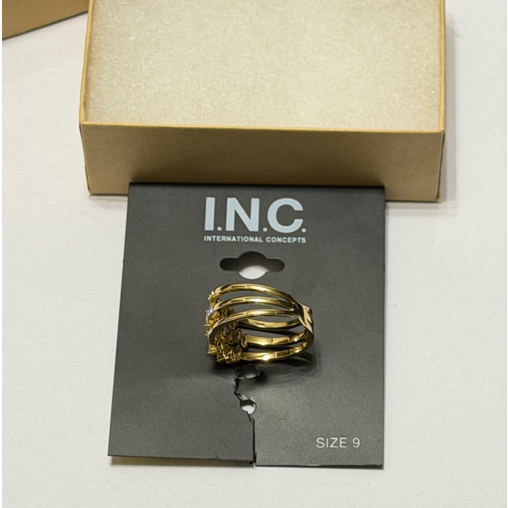 INC International Concepts Gold Tone Ring Size 9 Clear Stones